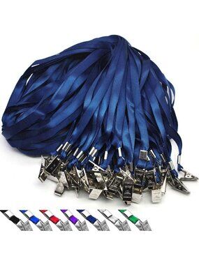 100 Pack Nylon Flat Lanyards for ID Badges & Name Tags - Navy Blue, Durable